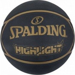 SPALDING Highlight Black/Gold Sz7 Rubber Basketbal